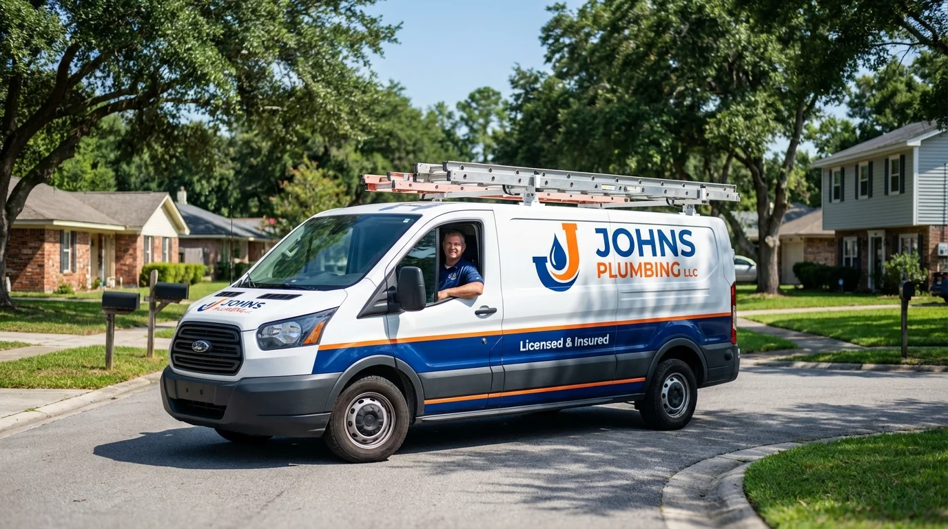 Johns Plumbing LLC service van in Hull, MA
