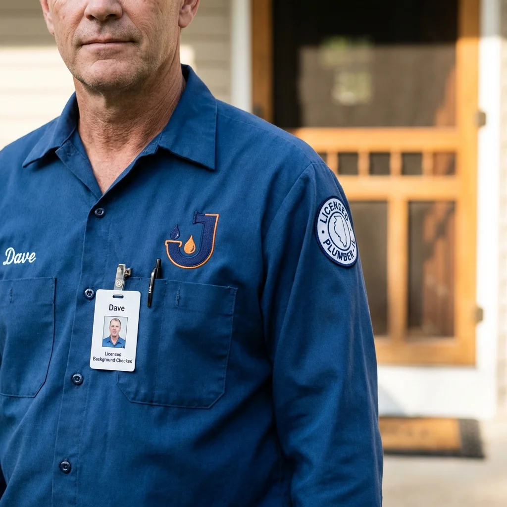 Licensed plumber showing ID badge in Hull, MA