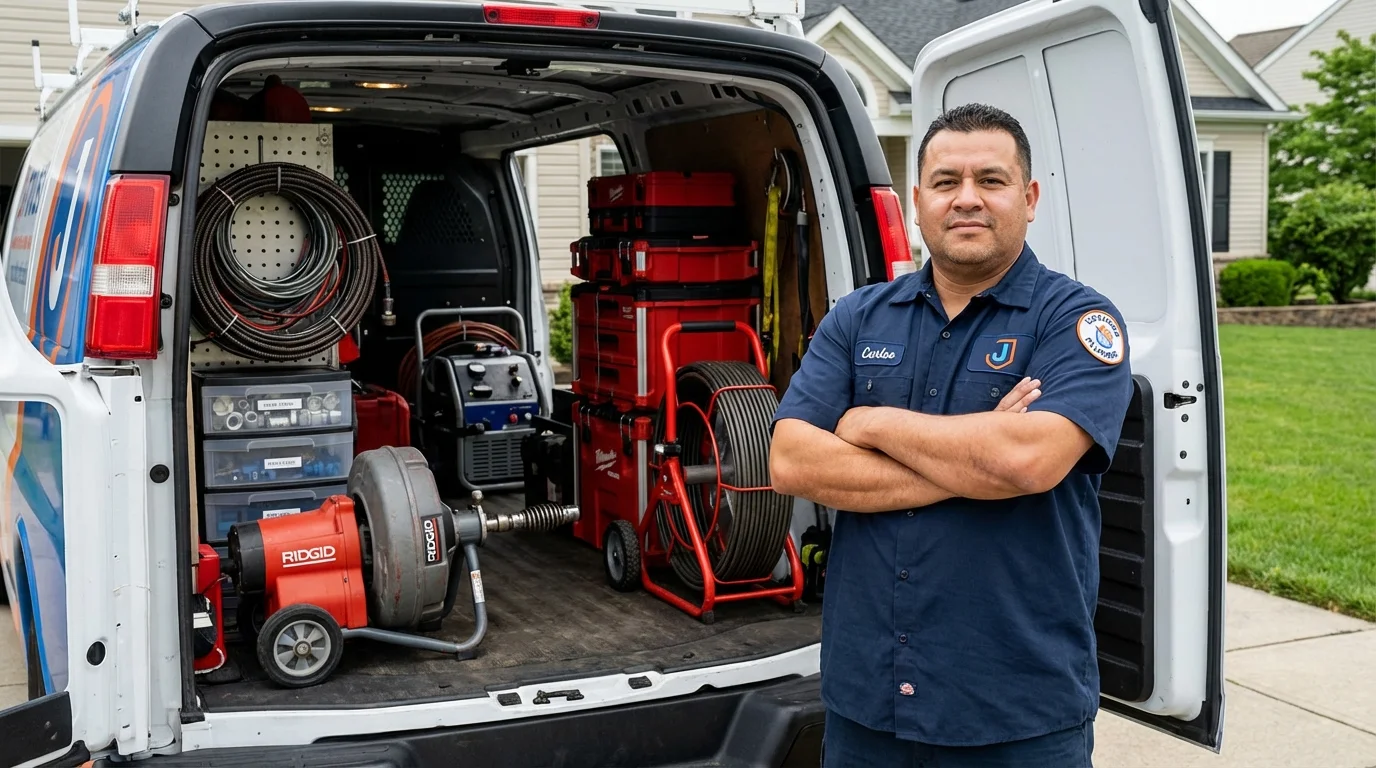 Professional drain cleaning equipment and Johns Plumbing LLC plumber in Hull