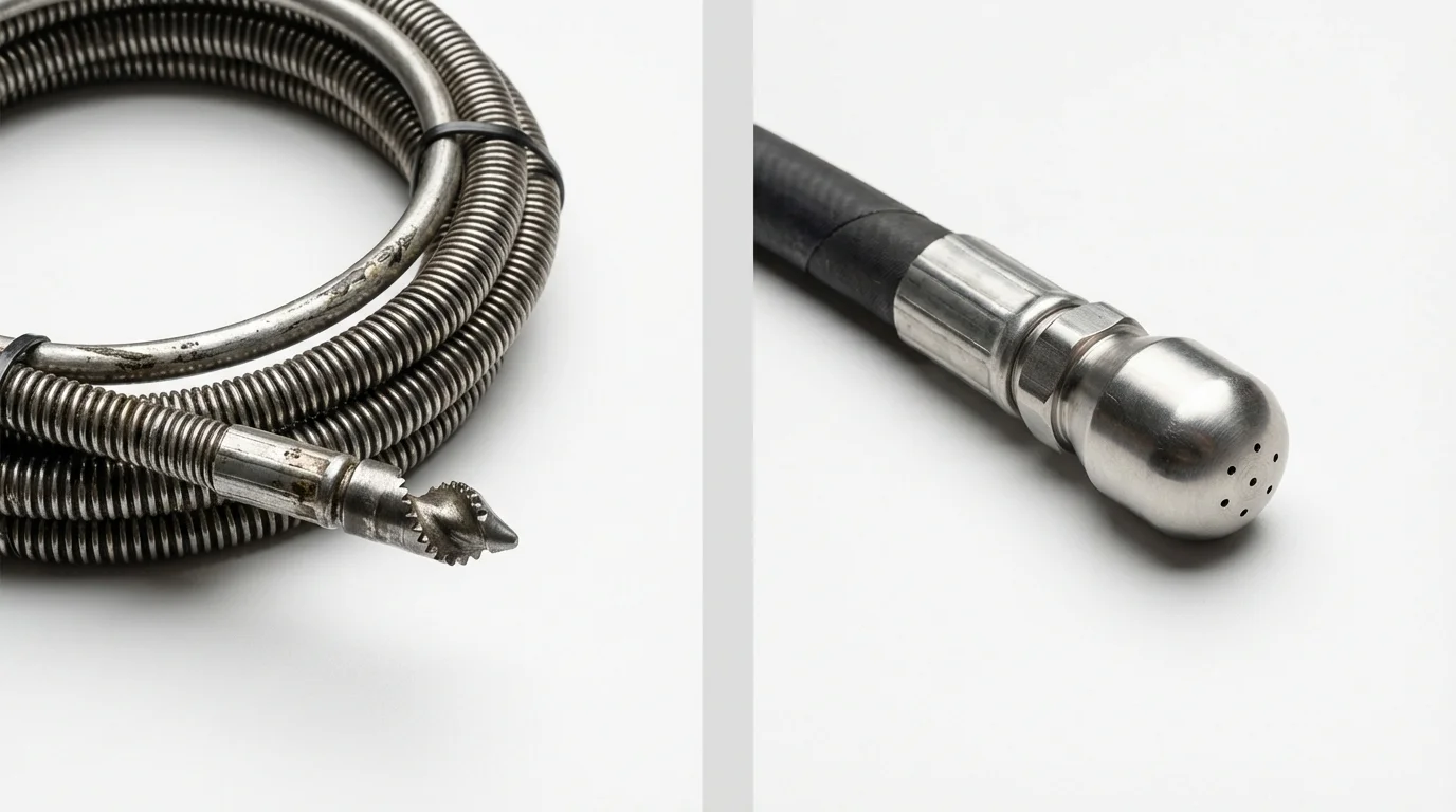 Drain snake cable and hydro jetting nozzle used for drain cleaning in Hull, MA