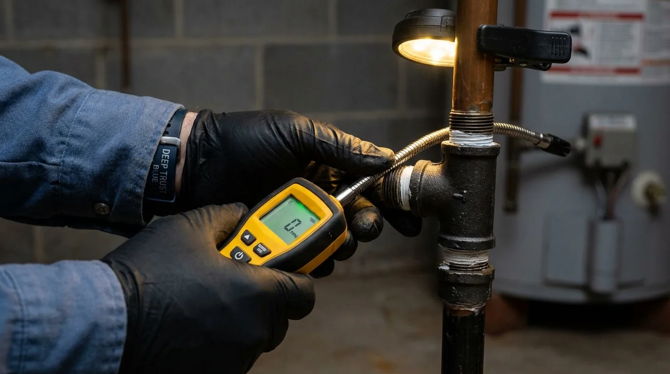 Gas leak detection with electronic sniffer by Johns Plumbing LLC in Hull