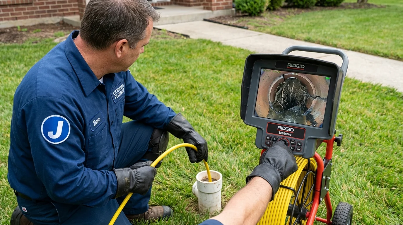 Sewer camera inspection being performed by Johns Plumbing LLC in Hull