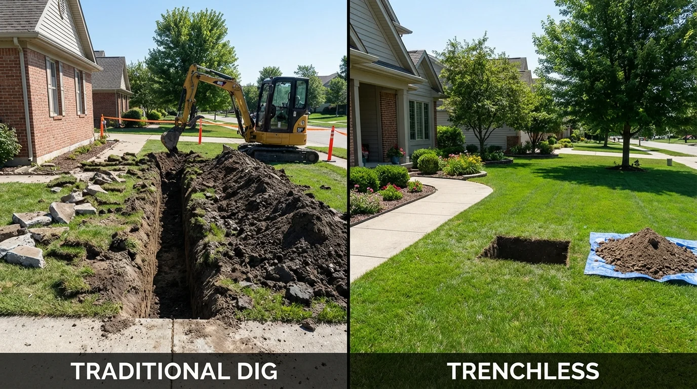 Trenchless sewer repair with minimal yard damage versus traditional excavation in Hull, MA